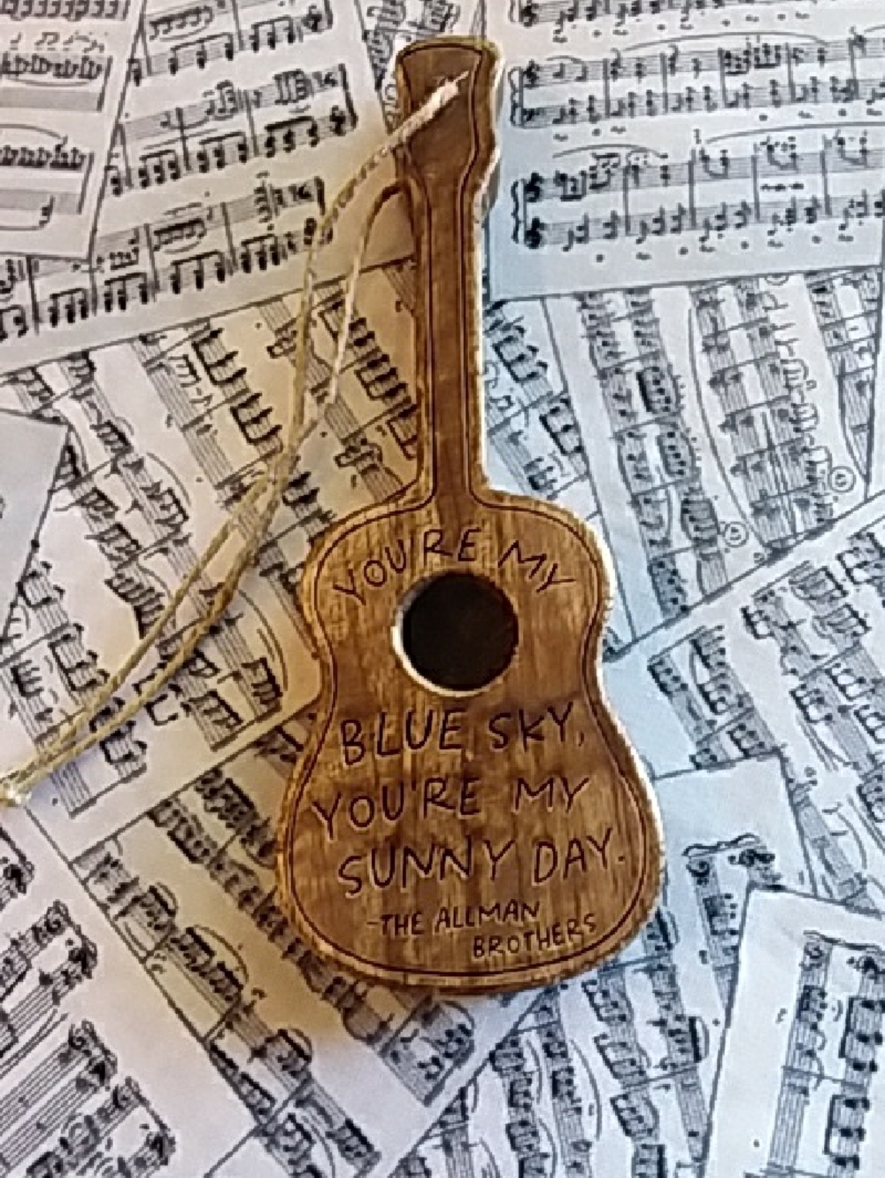 Carved Wooden Guitar Ornament - 'You’re My Blue Sky'